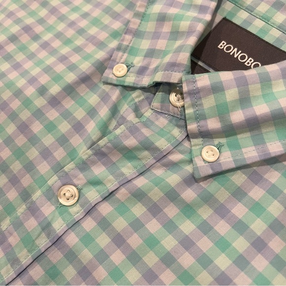 Bonobos Slim Fit Long-Sleeve Button Down Oxford Shirt Blue/Green Gingham Small - Picture 1 of 14